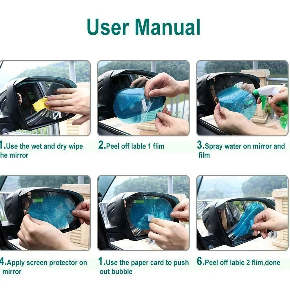 4Pcs Car Rearview Protective Side Windows Sticker, Anti Fog Glare Rainproof Waterproof Mirror Film Clear Nano Coatin Amagi
