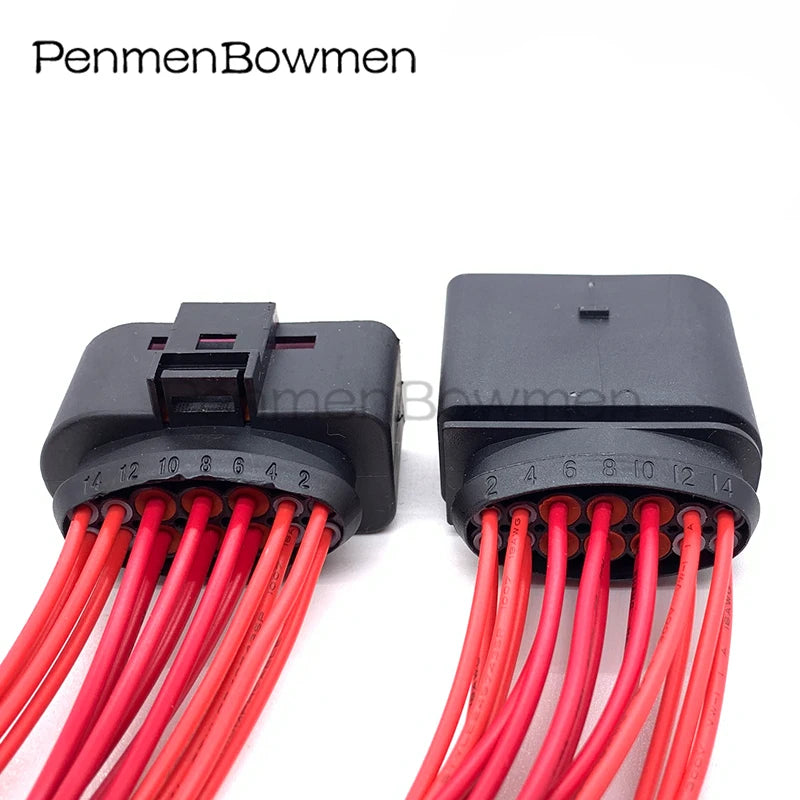 1 Set 14 Pin Car Xenon Headlights Lamp Socket Electrical Cable Connectors Waterproof Female Male Wire Harness Plug 1J0973737