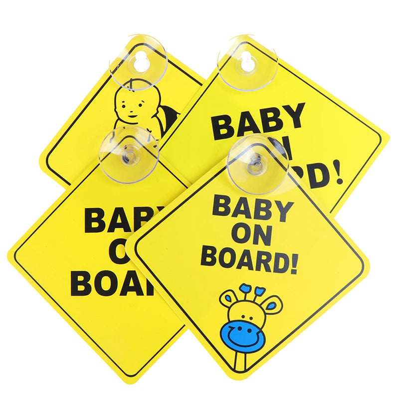 1PC Baby On Board Sign with Suction Cup Car Window Yellow REFLECTIVE Warning Sign 12CM Safe Driving Accesorios
