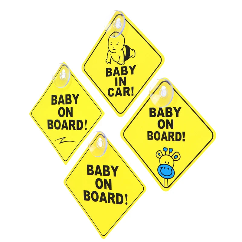1PC Baby On Board Sign with Suction Cup Car Window Yellow REFLECTIVE Warning Sign 12CM Safe Driving Accesorios