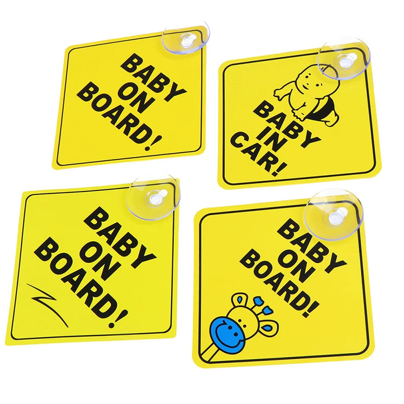 1PC Baby On Board Sign with Suction Cup Car Window Yellow REFLECTIVE Warning Sign 12CM Safe Driving Accesorios