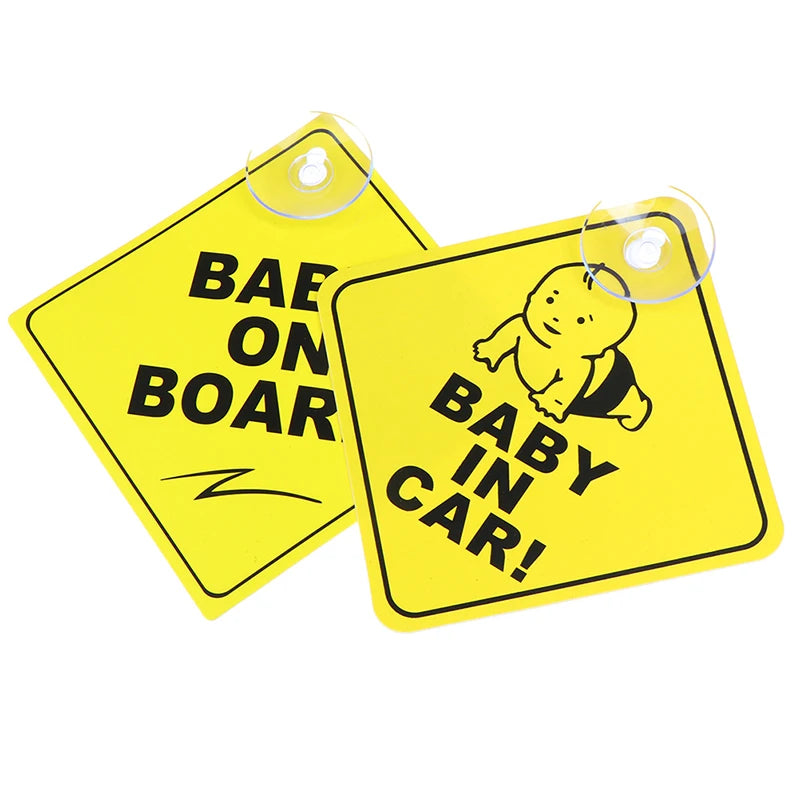 1PC Baby On Board Sign with Suction Cup Car Window Yellow REFLECTIVE Warning Sign 12CM Safe Driving Accesorios