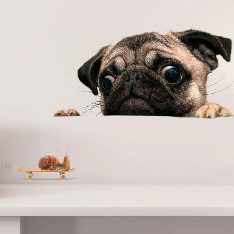 3D Pug Snail Car Sticker Pug Dogs Snail Car Sticker Cartoon Car Styling Wall Home Glass Window Door Laptop Truck Vinyl Decals