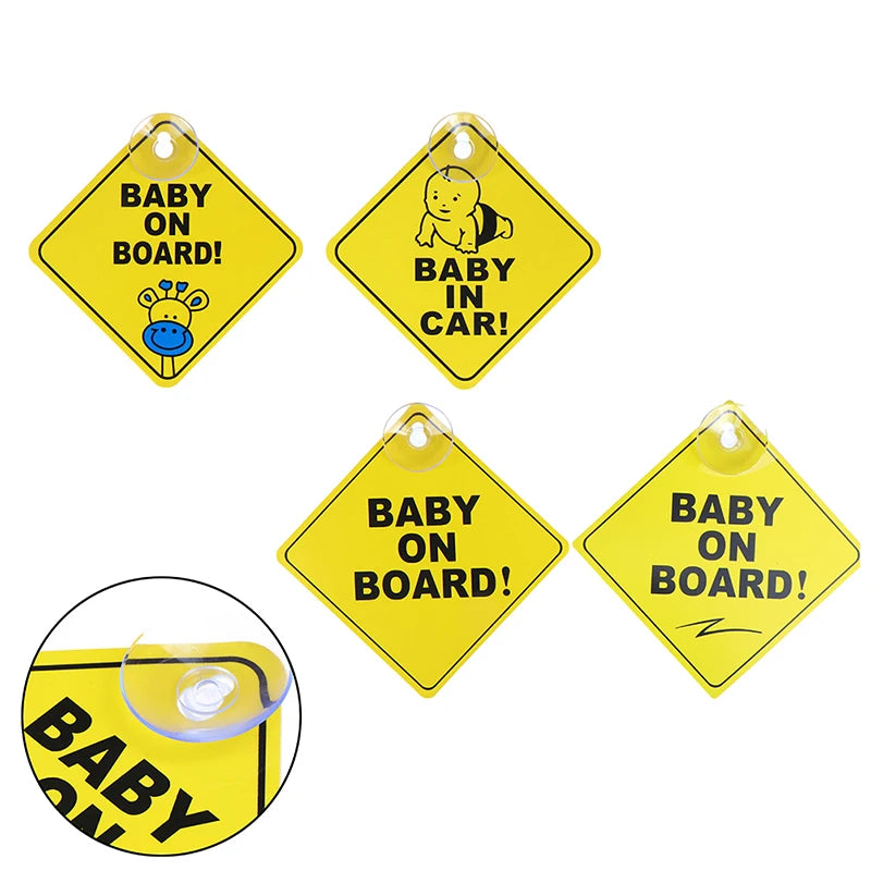 1PC Baby On Board Sign with Suction Cup Car Window Yellow REFLECTIVE Warning Sign 12CM Safe Driving Accesorios