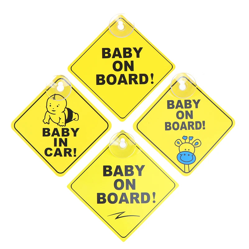 1PC Baby On Board Sign with Suction Cup Car Window Yellow REFLECTIVE Warning Sign 12CM Safe Driving Accesorios