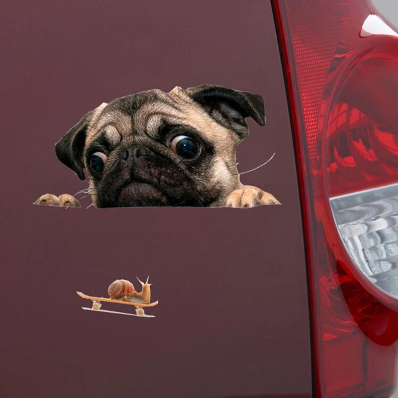 3D Pug Snail Car Sticker Pug Dogs Snail Car Sticker Cartoon Car Styling Wall Home Glass Window Door Laptop Truck Vinyl Decals