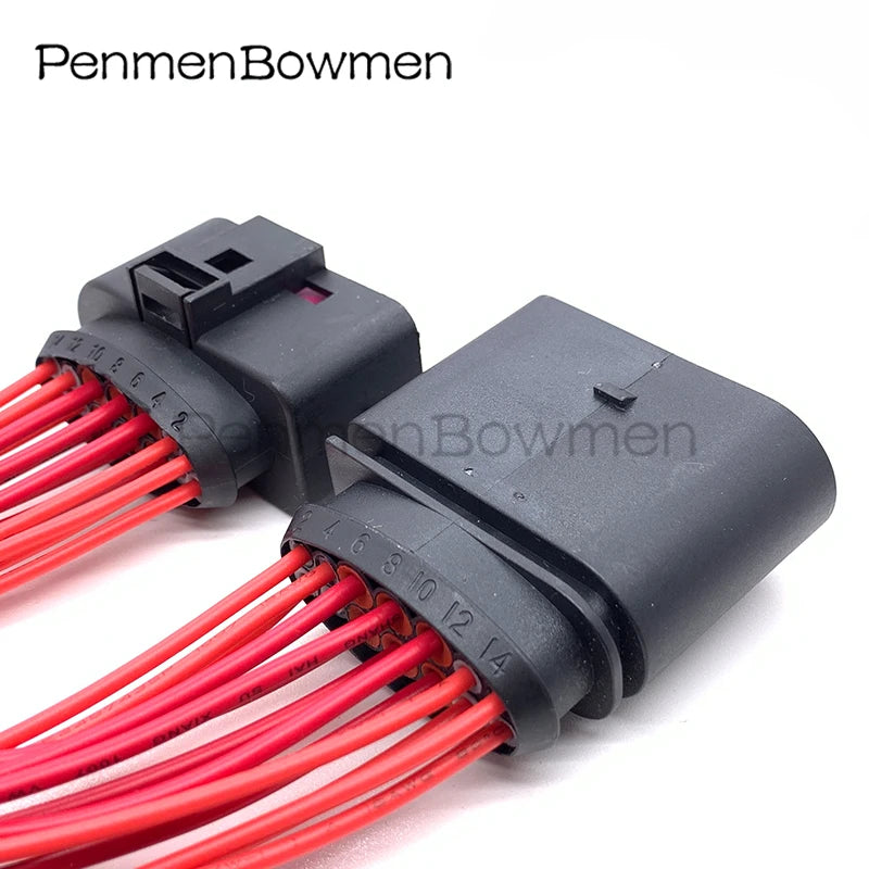 1 Set 14 Pin Car Xenon Headlights Lamp Socket Electrical Cable Connectors Waterproof Female Male Wire Harness Plug 1J0973737