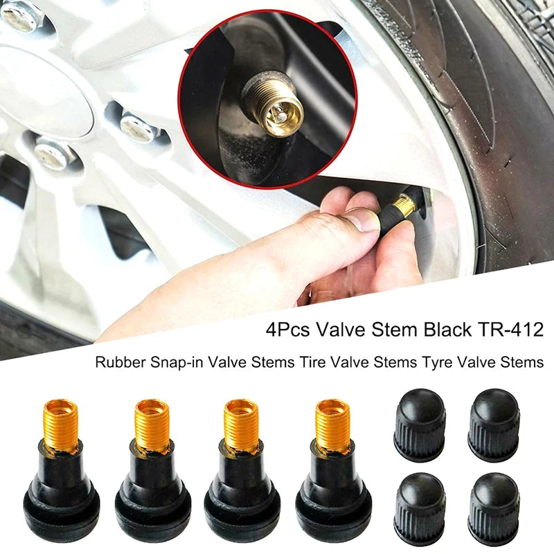 4PCs/set Universal Valve Stems With Dust Caps Tyre Rubber Valves Car Chrome Tubeless Car Wheel Snap-in Tire