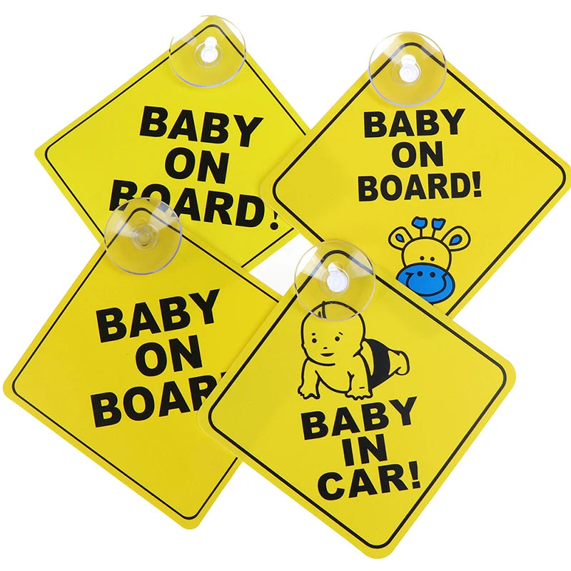 1PC Baby On Board Sign with Suction Cup Car Window Yellow REFLECTIVE Warning Sign 12CM Safe Driving Accesorios