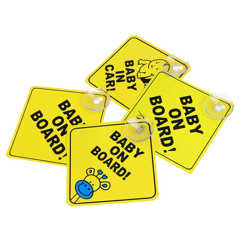 1PC Baby On Board Sign with Suction Cup Car Window Yellow REFLECTIVE Warning Sign 12CM Safe Driving Accesorios