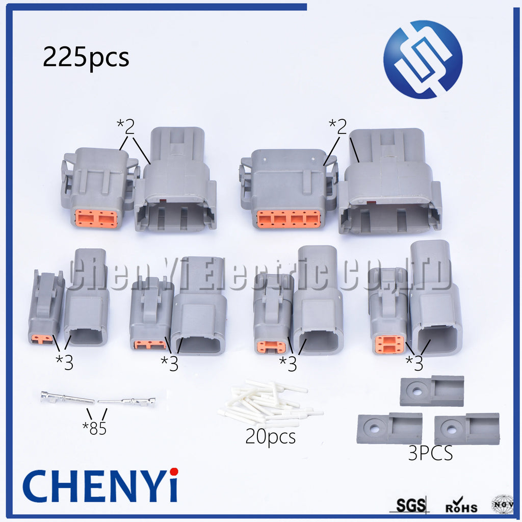 225pcs DTM Waterproof Wire Connector Kit DTM06-2S/3/4/6/8S/12S DTM04-2P/3/4/6/8P/12P Automotive Sealed Plug For Deutsch