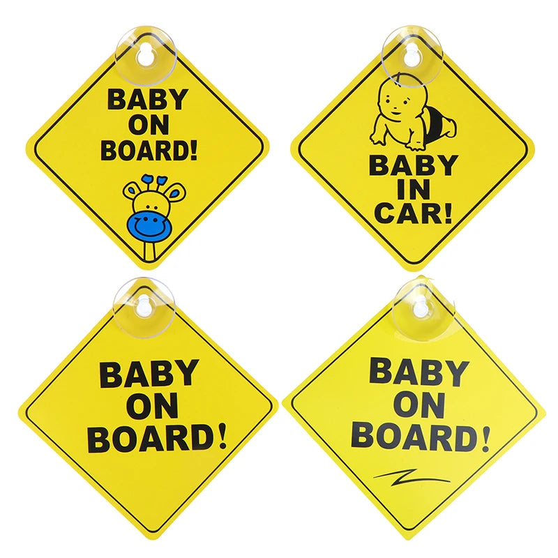 1PC Baby On Board Sign with Suction Cup Car Window Yellow REFLECTIVE Warning Sign 12CM Safe Driving Accesorios
