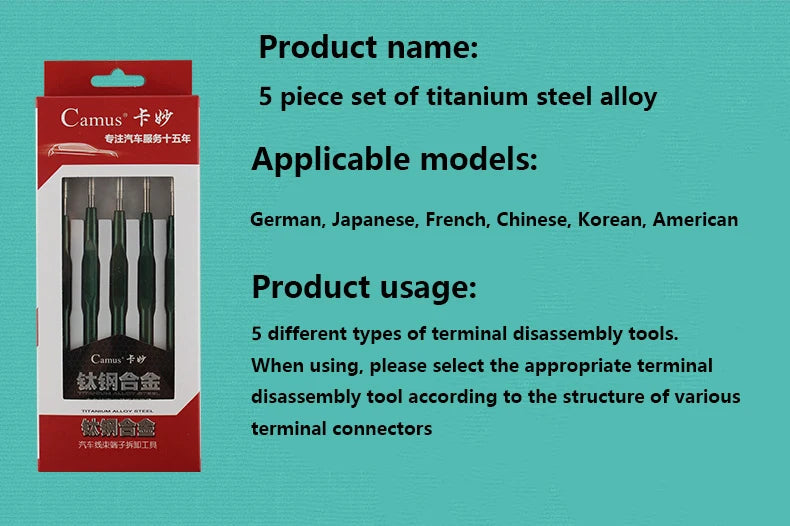 5 pcs Crimp Connector pins ejector Titanium steel alloy Tool Kit Suitable for wiring harness modification of most models