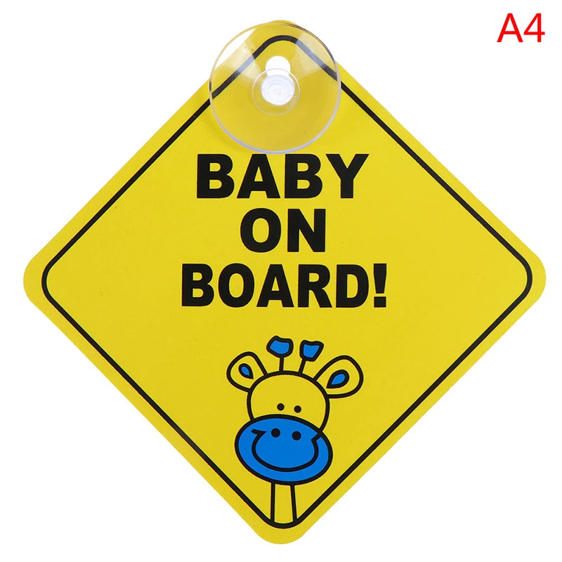 1PC Baby On Board Sign with Suction Cup Car Window Yellow REFLECTIVE Warning Sign 12CM Safe Driving Accesorios