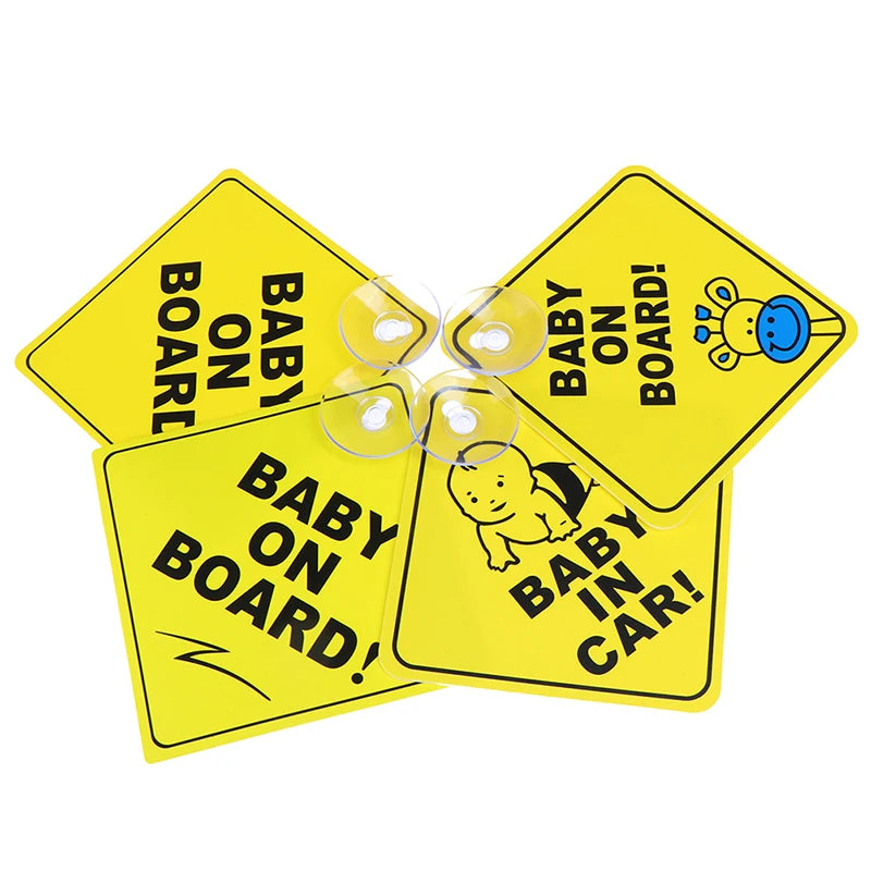 1PC Baby On Board Sign with Suction Cup Car Window Yellow REFLECTIVE Warning Sign 12CM Safe Driving Accesorios