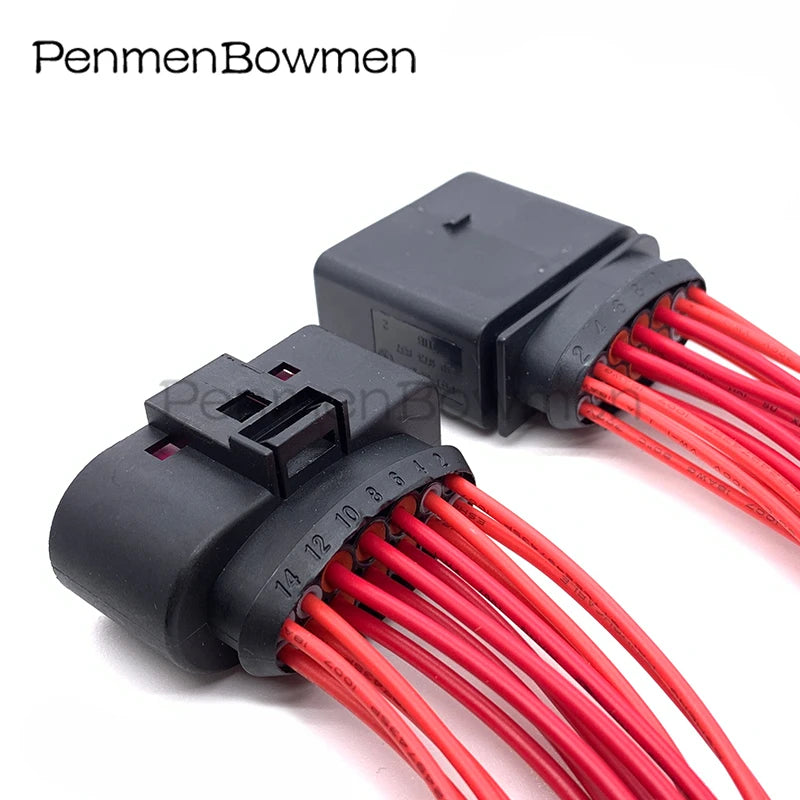 1 Set 14 Pin Car Xenon Headlights Lamp Socket Electrical Cable Connectors Waterproof Female Male Wire Harness Plug 1J0973737
