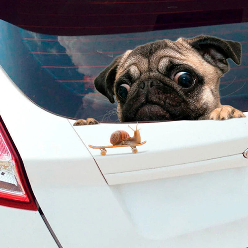 3D Pug Snail Car Sticker Pug Dogs Snail Car Sticker Cartoon Car Styling Wall Home Glass Window Door Laptop Truck Vinyl Decals
