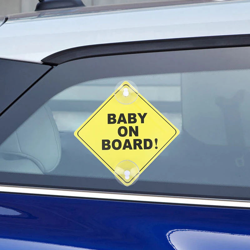 1PC Baby On Board Sign with Suction Cup Car Window Yellow REFLECTIVE Warning Sign 12CM Safe Driving Accesorios