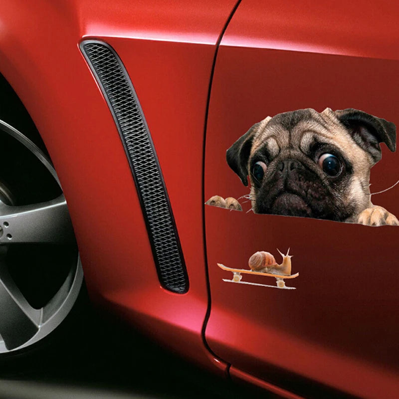 3D Pug Snail Car Sticker Pug Dogs Snail Car Sticker Cartoon Car Styling Wall Home Glass Window Door Laptop Truck Vinyl Decals