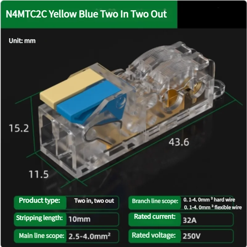 T-Type No-Stripping Quick Wire Connector Terminal Block ,Wire Splitter/Combiner Fast Connector for Household Electrical Wiring