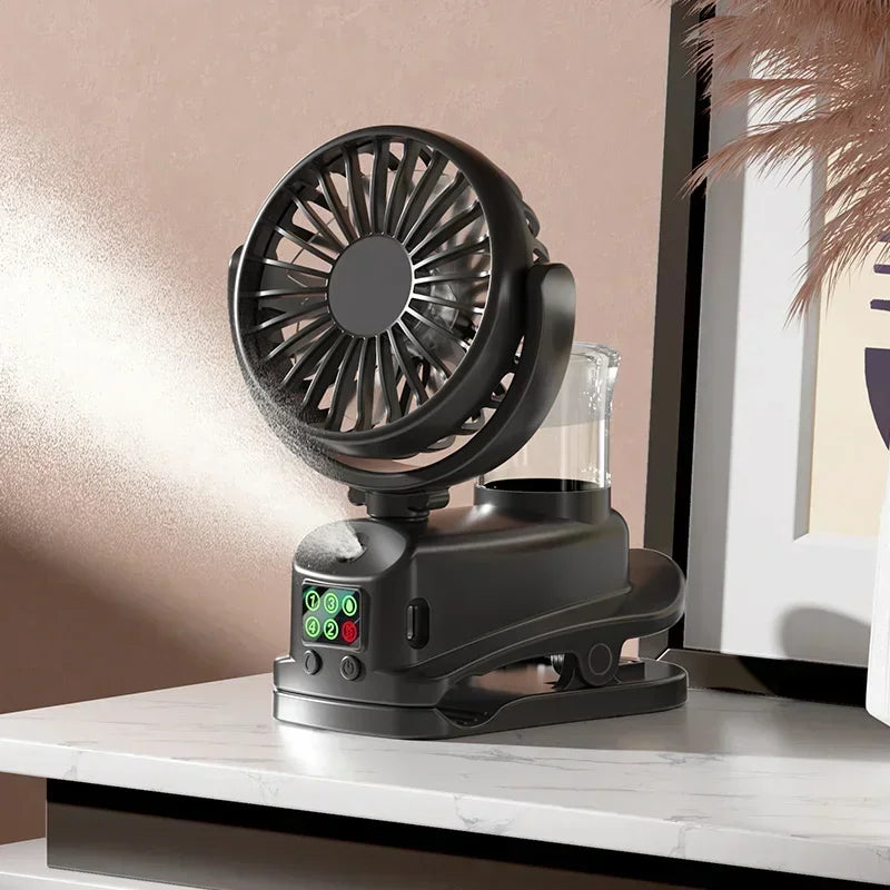 Car Four-speed Spray Fan with Charging Capability Mini Fan with Pedestal Clip Suitable for Home and Office Use Compact Outdoor