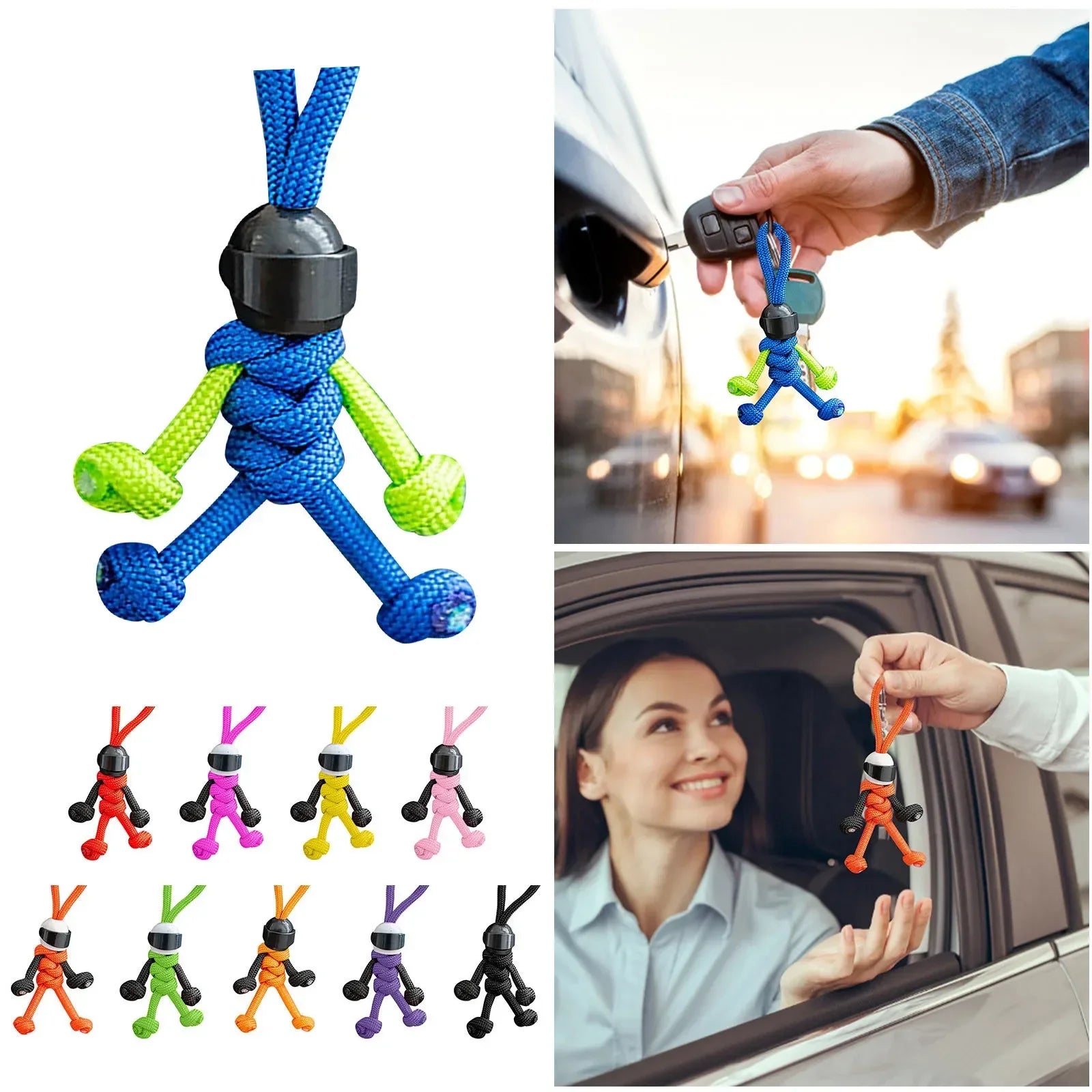 Handmade Building Block Keychain Biker Helmet Pendant Bag Rope Braided Paracord Backpack Doll Hanging Buddy Pendan Amagi