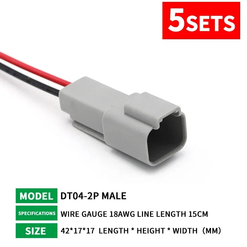 5 Sets Deutsch DT Connector with 15cm Wiring Harness DT06-2S/DT04-2P 2P 3P 4P 6P 8P 12P Waterproof Electrical Connector