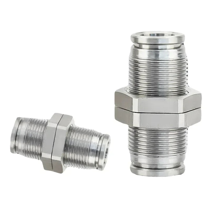 PM Type 304 Stainless Steel Bulkhead Pneumatic Connector, Push-In Hose Fitting 4mm–16mm for Air, Gas and Fluid Pipe Connection