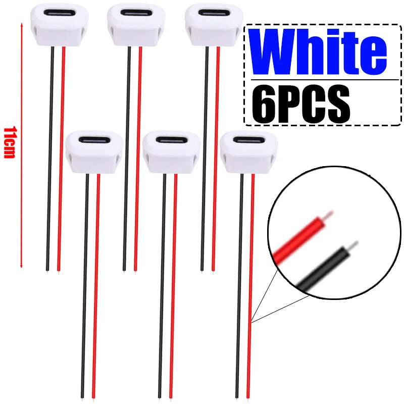 6/2PCS Type-C Female 2Pin USB Connector Type-C Waterproof with Female Socket Fast Charging Jack Charging Port USB-C Charger Plug