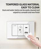 Brazil Standard Wall Socket (Type N) with Type‑C USB, 3‑Gang Wall Switch, Tempered Glass Panel, Stable Power for Home/Office