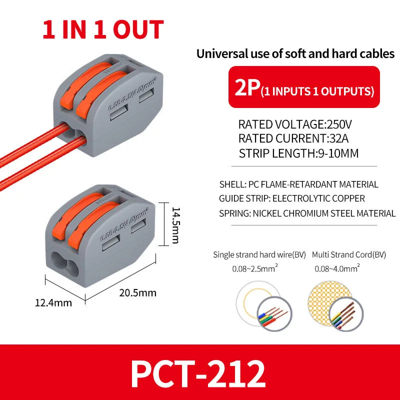 10/1000PCS Mini Fast Wire Connector Universal Wiring Cable Connector Push-in Conductor Terminal PCT-222/224 SPL-42/62 SPL-2/3/1