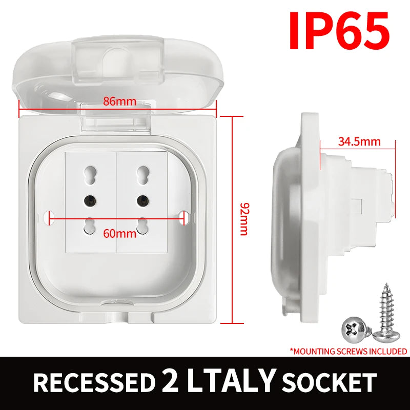 IP65 Waterproof Outdoor Socket- 16A High Power Wall Plate, 250V US/Thai Style 10A Receptacle, Bathroom & Weatherproof Electrical