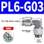 10/50/200PCS PL-G 304 Stainless Steel Trachea Quick Coupling Joint 1/8" 1/4" 3/8" 1/2" External G Thread Elbow Pneumatic Fitting
