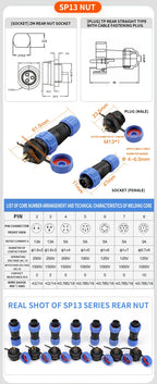 SP13 SP16 SP17 SP20 SP21 2PIN-12PIN Panel Mount Waterproof Aviation Connectors Plug Socket IP68, Electrical Cable Wire Connector