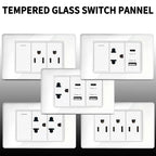 118x75mm Tempered Glass US-Thai Socket: Dual USB-C Ports & 2 AC Outlets for 110V, Scratch-Resistant Panel