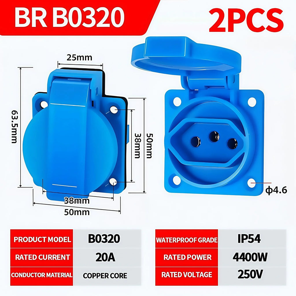 IP54 16A Outdoor Socket with Flip Cover | Euro/UK/BR Plug Waterproof for Garden & Industrial Use - Heavy Duty Explosion-Proof