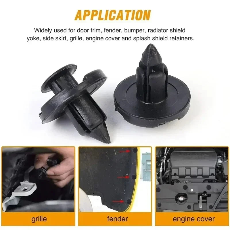 Car Bumper Door Panel Fender Liner Clips Retainer 8mm Auto Fasteners Rivets Clips Diameter Black Vehicle Accessories 20-100pcs
