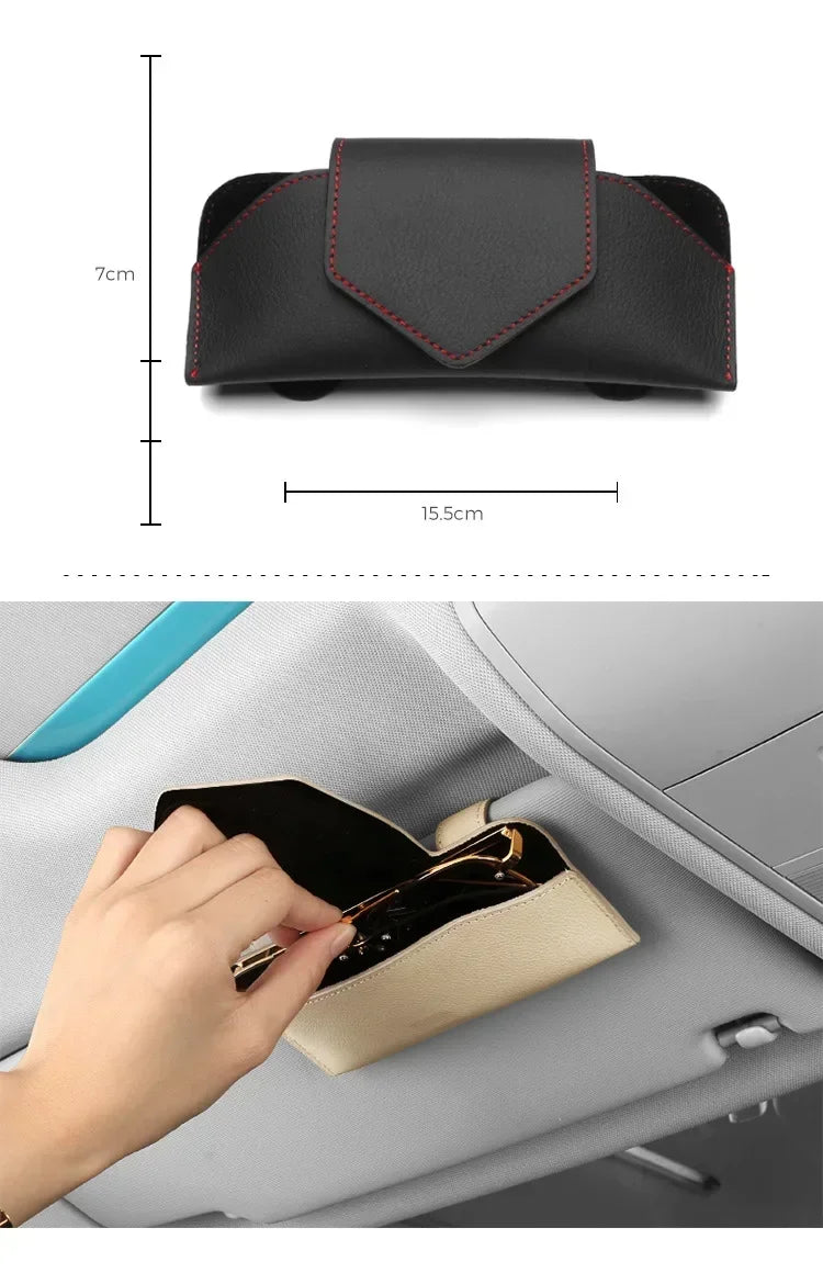 Car Glasses Storage Box Universal Sunshade Glasses Clip PU Soft Leather High-end Sunglasses Stand Car Accessories Storage amagi