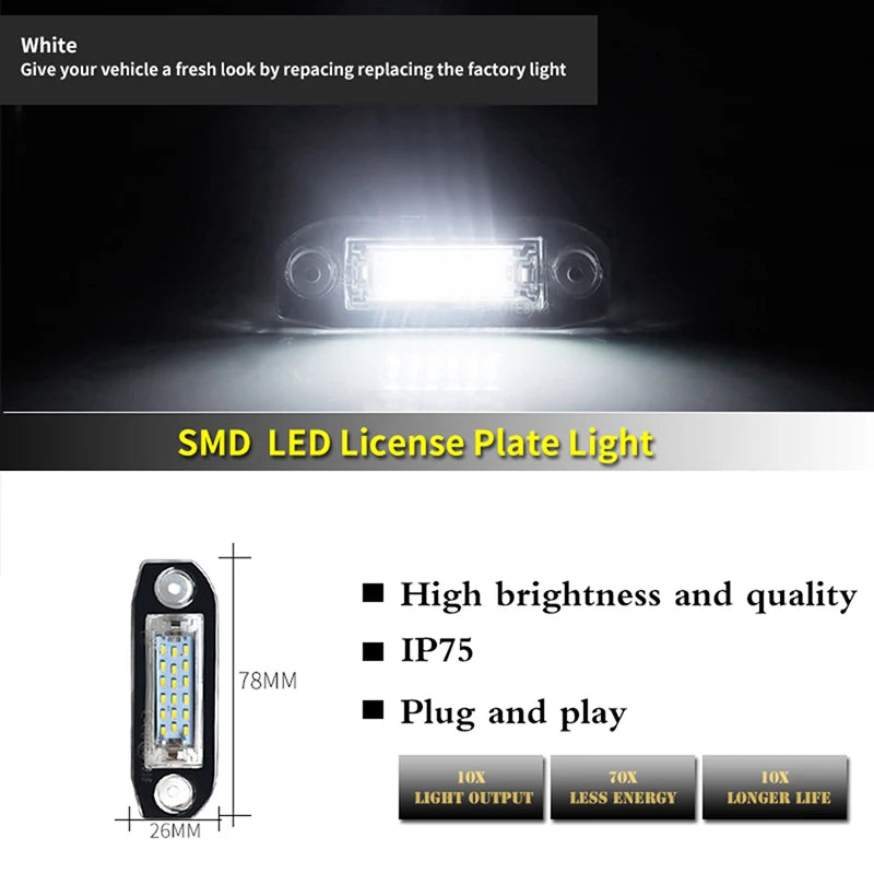 1Pcs LED car license plate light 12V white light for Volvo S40 S60 S80 XC70 XC60 Rear Lights Number Plate Lamp Replacement