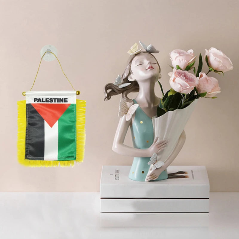 1Pcs Palestine Small Hanging Flag Double Sided Tassel With Sucking Disc Car Windows Decoration Hanging Flag Mini Pennant
