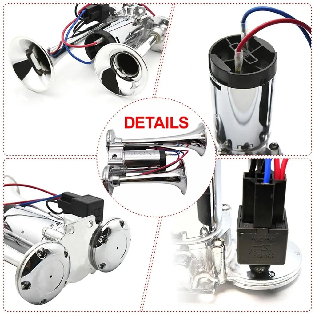 Super Loud 600DB Dual Trumpet Train Horns for Trucks 12V Stainless Steel Electric High Decibel Chrome Finished Car Speaker with