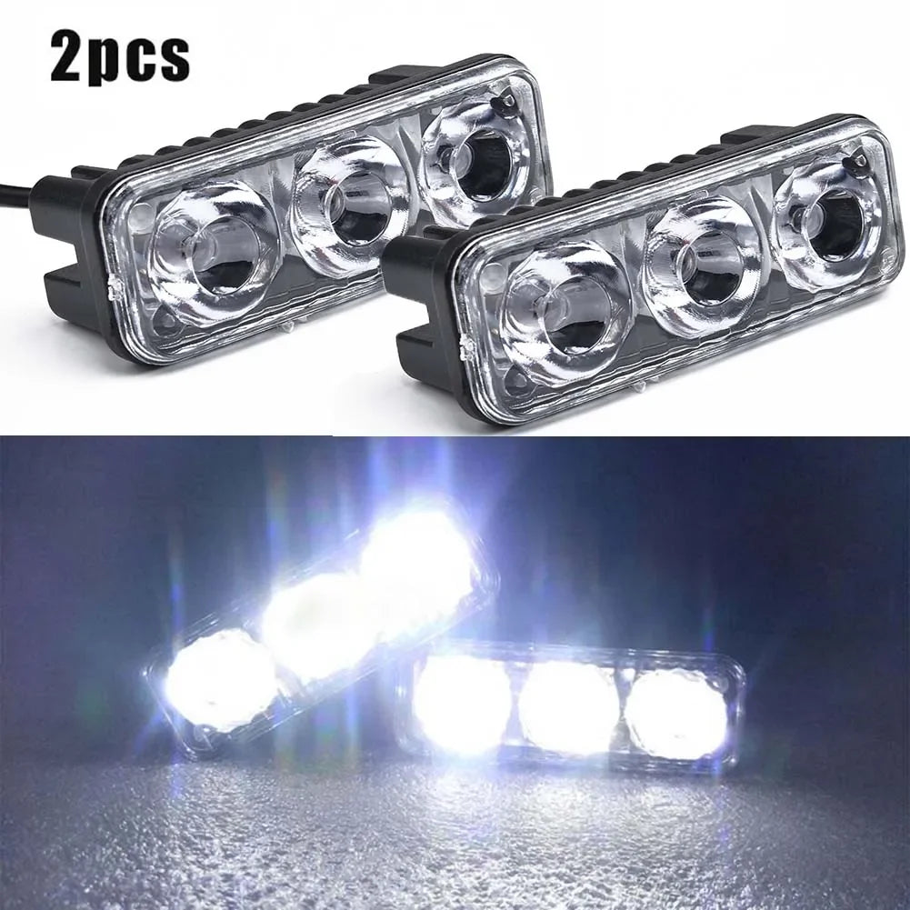 2pcs 3LED Car Work Light DRL Spotlight Super White High Power Waterproof Car Daytime Running Light Fog Lamp Driving Lamp