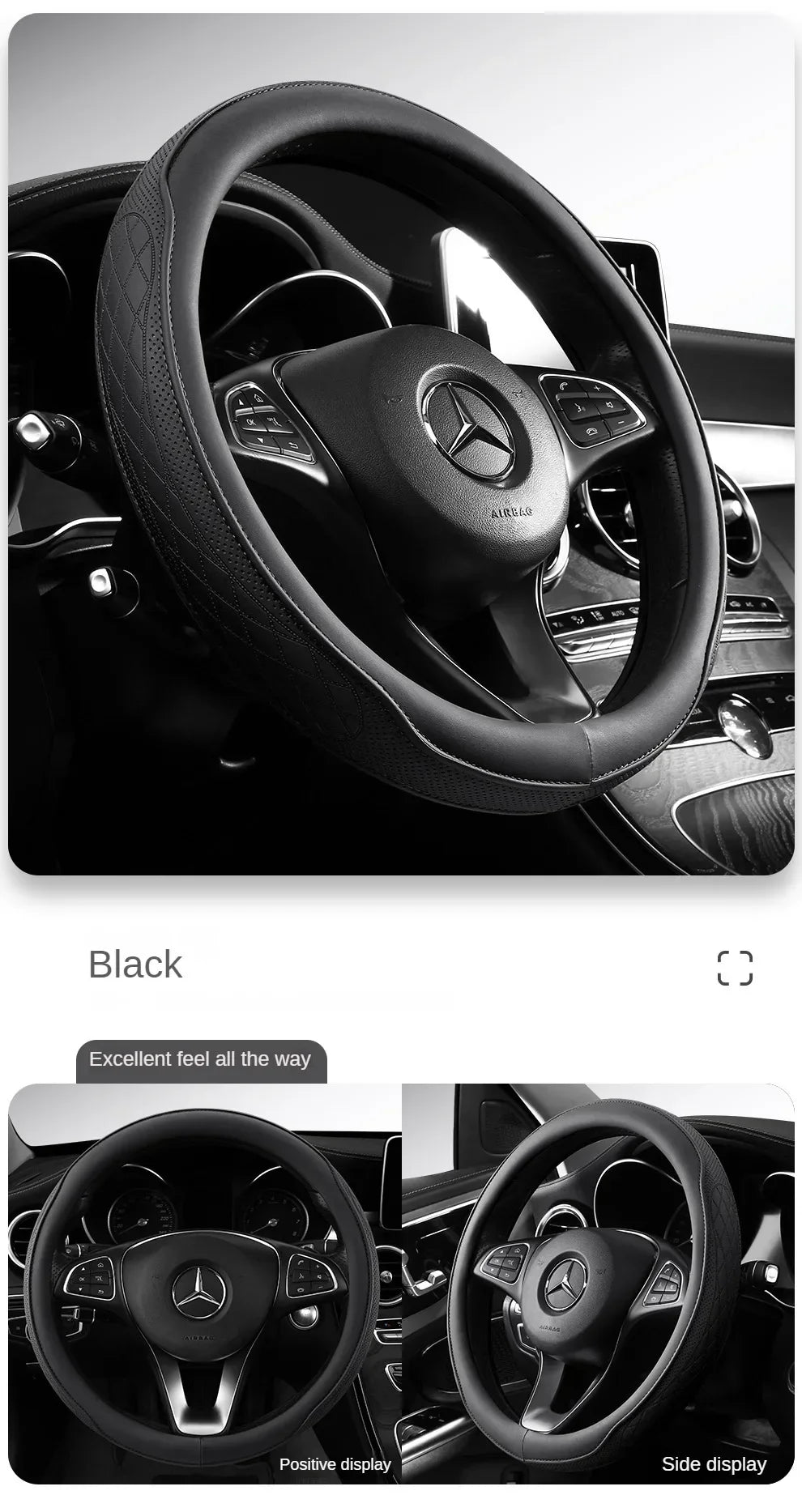 Napa Leather Perforated Patchwork Car Steering Wheel Cover, Non-slip, Breathable, Universal 15 Inch (Approx. 38.1cm) Amagi