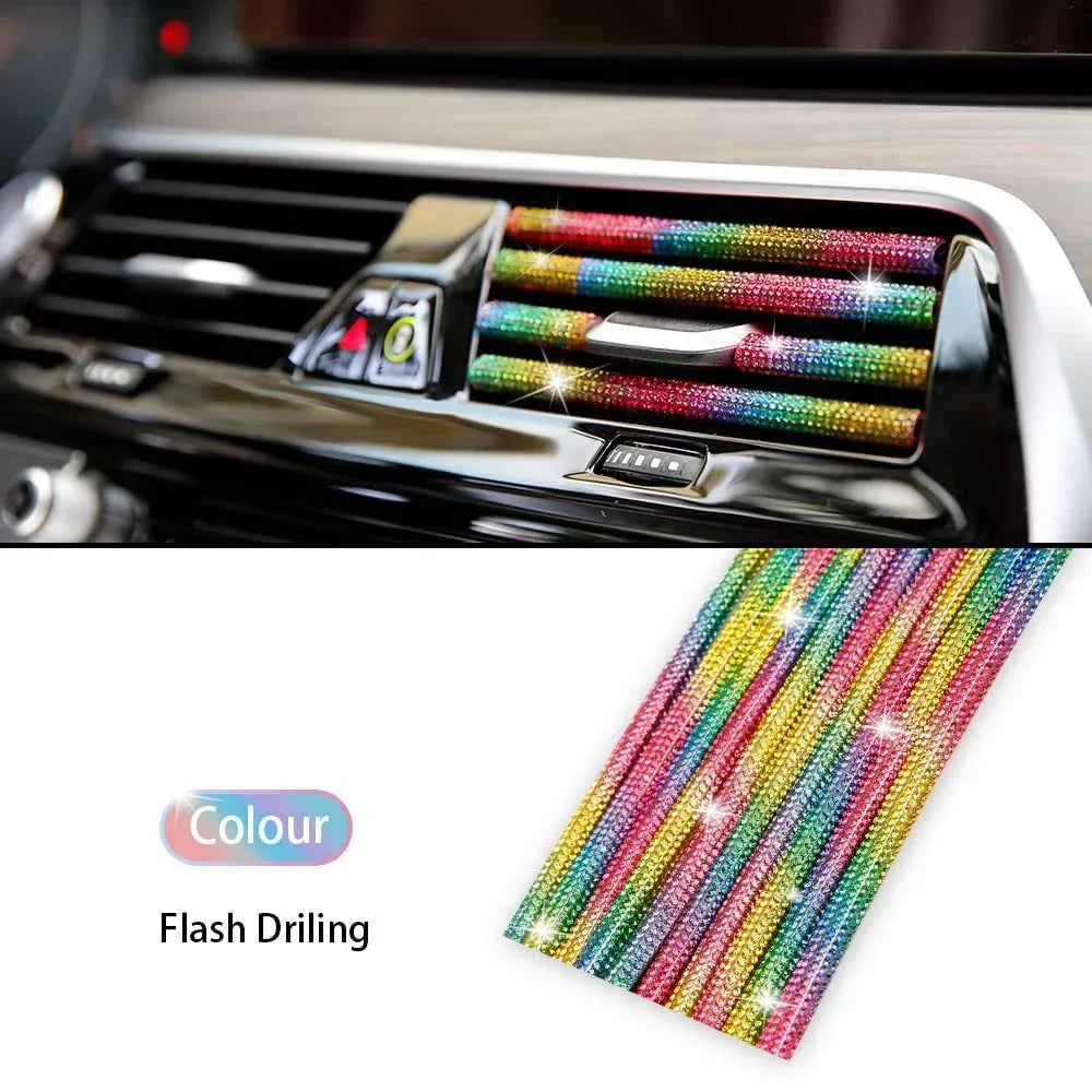 Car Vent Diamond Decorative Strip Fashion Luxury Car Air Conditioning Decoration Stripe Grille Sticker Accessories Amagi