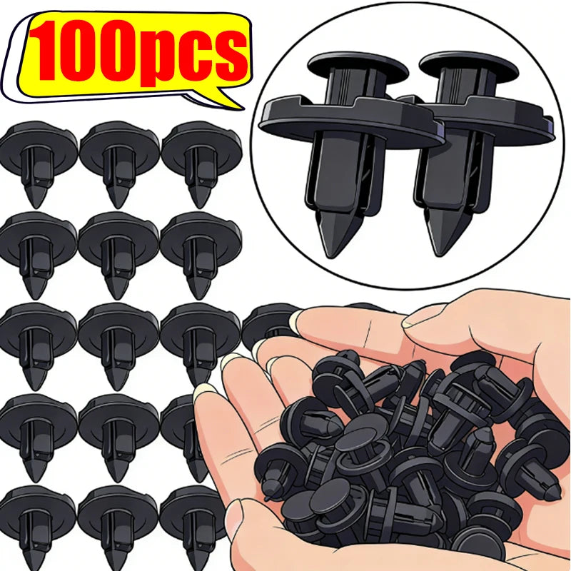 Car Bumper Door Panel Fender Liner Clips Retainer 8mm Auto Fasteners Rivets Clips Diameter Black Vehicle Accessories 20-100pcs