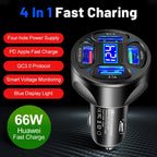 66W USB Type C Fast Charger For Car PD 4 USB Car Quick Charge QC3.0 12/24 V Cigarette Lighter Charger Adapter For iPhone Xiaomi