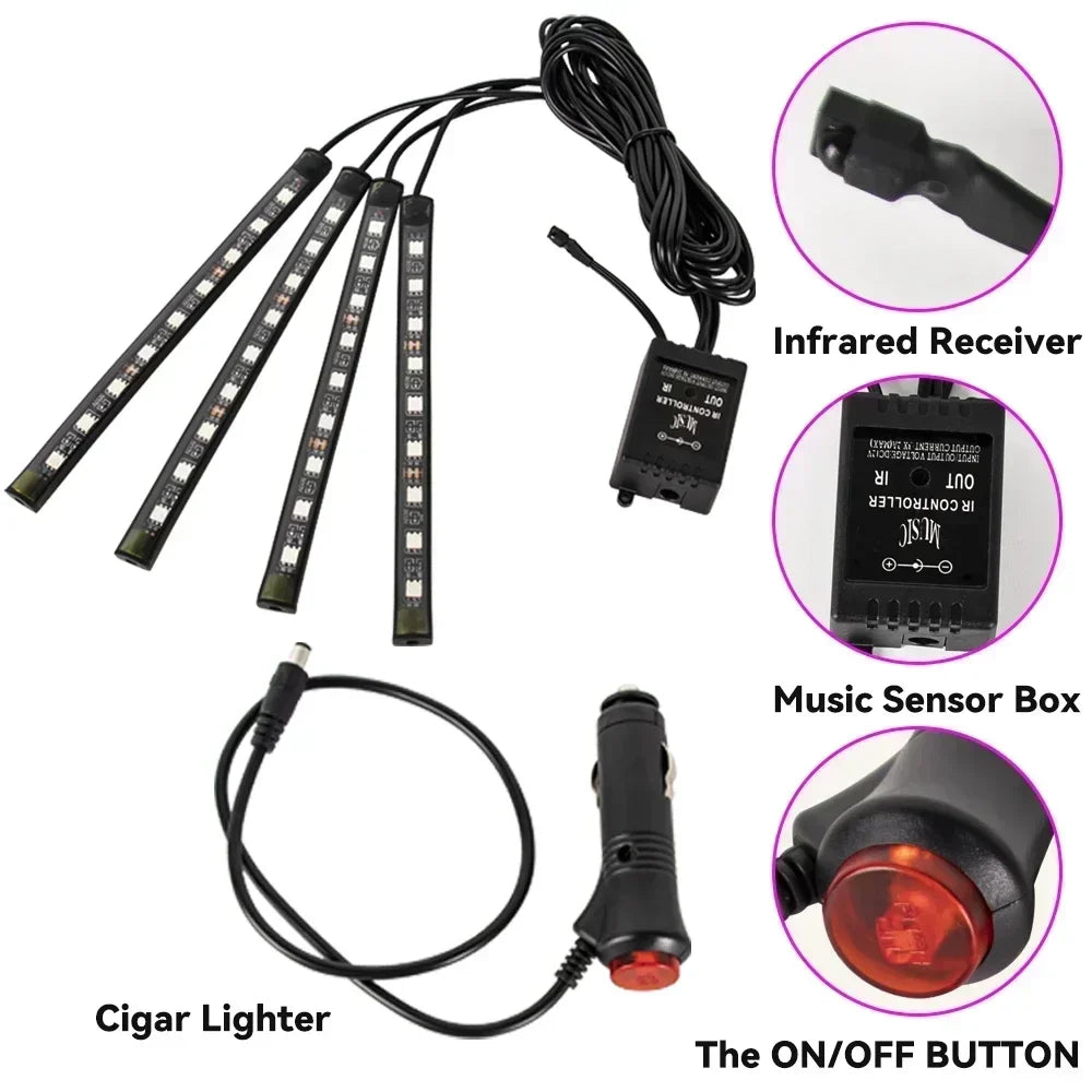 Car RGB LED Strip Light Automotive Interior Foot 36/48 LED APP/Remote/Voice Control Atmosphere Decorative Lamp Ambient Amagi