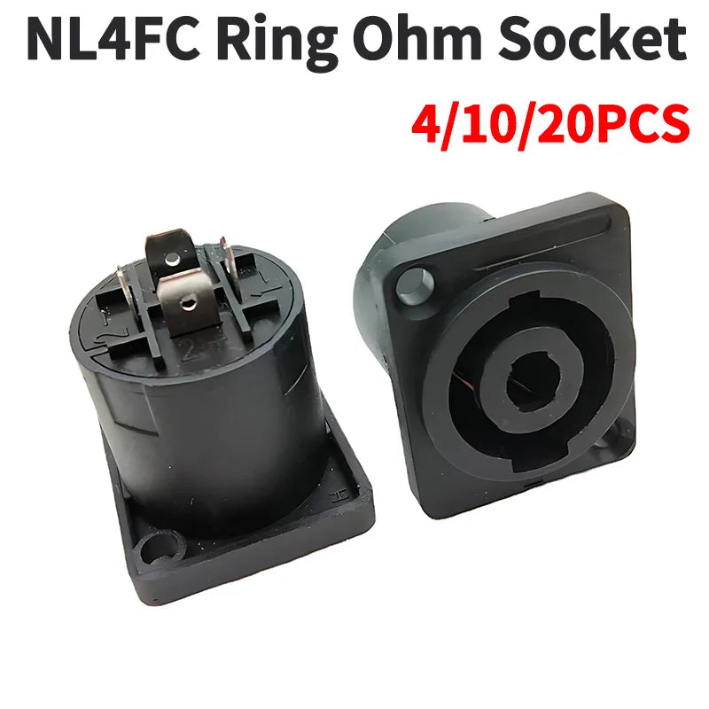 4/10/20PCS 4-Pin Neutrik Style Square Panel Mount Socket, Compact Locking Audio Connector for Power Amplifier and Stage Rack