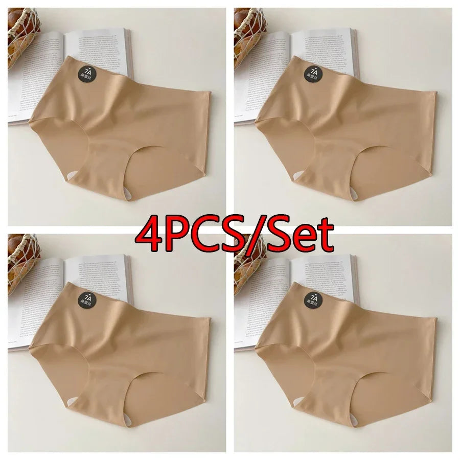 4PC Seamless Silk Women's Panties Ultra-Thin Briefs with High Elasticity Breathable Comfortable Soft Lingerie Underwear Amagi