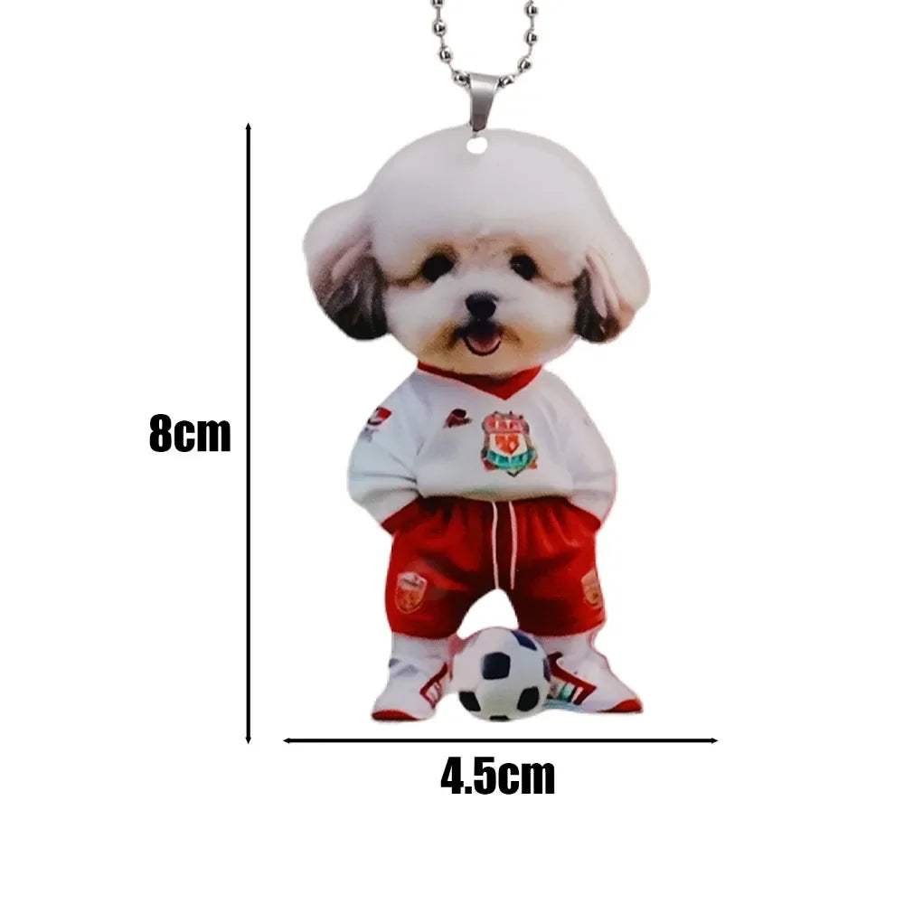 Acrylic Dog Car Pendant for Rearview Mirror Cute Poodle Keychain 2D Flat Ornament Auto Home Christmas Gift Backpack Decoration